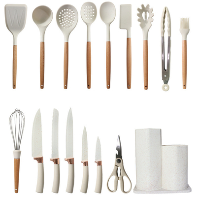 ราคาดี 17pcs เครื่องครัวซิลิโคน เครื่องครัวชุด เทิร์นเนอร์ ทอง, สปาตูลา, ส้อน, เบรช, ไวซ์, วัตถุมือไม้ ออนไลน์