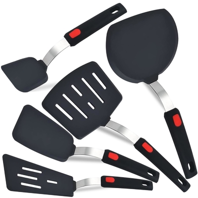 5-pack BPA ฟรี ซิลิโคน สปาตูลา เทิร์นเนอร์ ชุดสําหรับ Nonstick Cookware อุปกรณ์ครัวยืดหยุ่น สปาตูลาสําหรับไข่