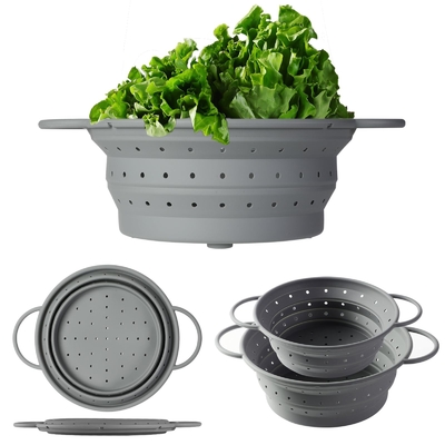 ซิลิโคนพับ Colander ชุดอาหารไส้และ 9 นิ้วผสม Bowl 2pcs ผลไม้ผัก Pasta ไส้ฟรี BPA
