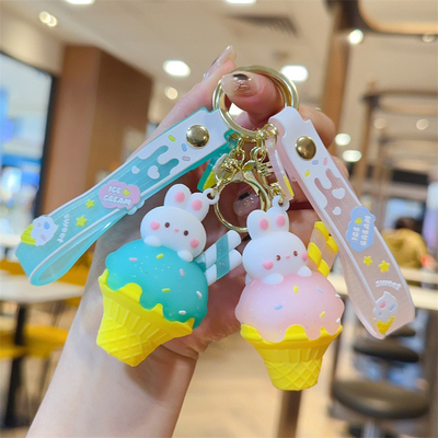 ไอศกรีม สวยกระต่าย Keychain Charms ซิลิโคนกระดาษสไตล์กระเป๋าถือ Charms