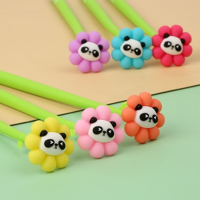 พันดาปากกาดอกไม้ พันดาปากกาทรงลูกบอลสีชมพู พันดาปากกาลูกบอลสีเหลวสีดํา 0.5 มิลลิเมตร
