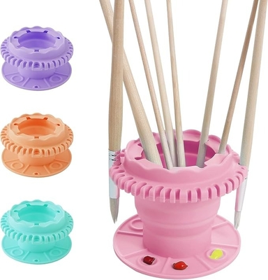 เครื่องทําความสะอาดแปรงสี - เครื่องทําความสะอาดแปรงสีซิลิโคนที่พับได้ ชามระบายน้ําด้วยพาเล็ตและ 40 เครื่องเก็บแปรงสําหรับการวาดภาพกลางแจ้งในห้องเรียน