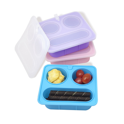 ราคาดี ซิลิโคนสีฟ้า แบ่งกล่องอาหารว่างด้วยฝา BPA ฟรี กันรั่ว สะดวกต่อสิ่งแวดล้อม เครื่องล้างจานไมโครเวฟ ปลอดภัยสําหรับเด็ก ผู้ใหญ่ OEM ออนไลน์