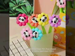 พันดาปากกาดอกไม้ พันดาปากกาทรงลูกบอลสีชมพู พันดาปากกาลูกบอลสีเหลวสีดํา 0.5 มิลลิเมตร